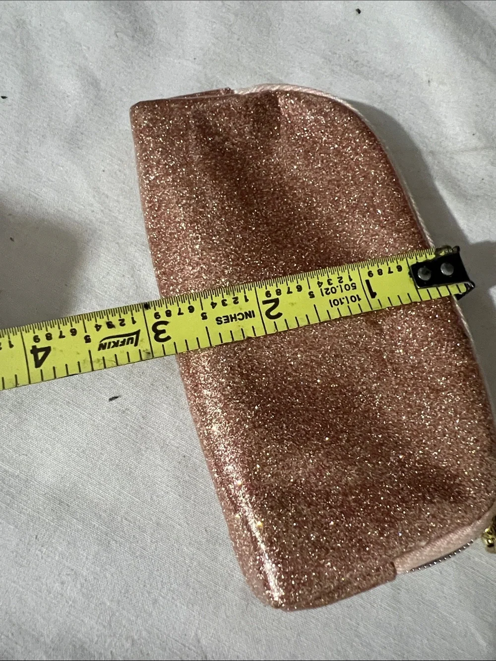 Coach Rose Gold Glitter Cosmetic Pouch with Gold Trim